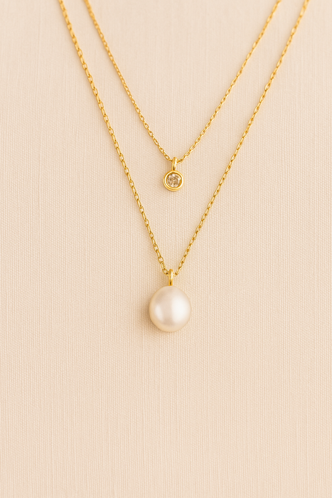 Vela Layered Pearl & CZ Necklace
