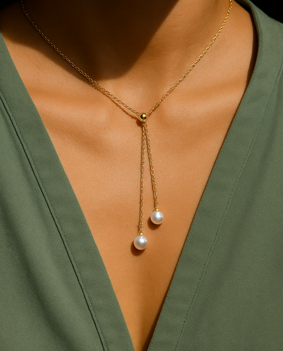 Soleil Pearl Lariat Necklace