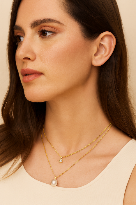 Vela Layered Pearl & CZ Necklace